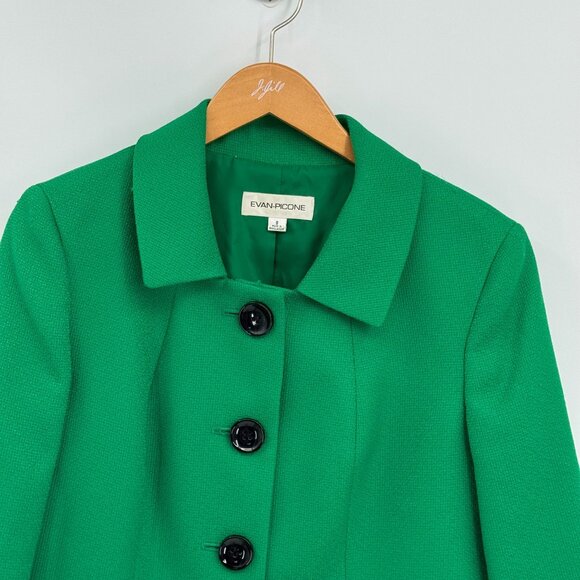 Evan Picone Blazer Womens Size 8 Kelly Green Button Up Career‎ Contrast Button - Picture 3 of 7